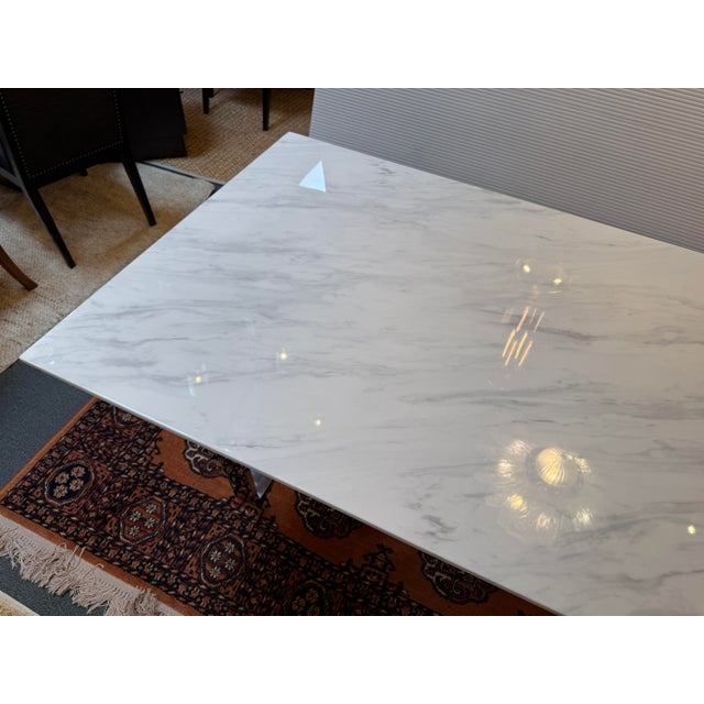 Chrome Modern Italian Faux Marble Dining Table For Sale - Image 8 of 12