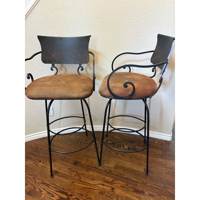 Arhaus Arhaus Obra 32” Swivel Wrought Iron Bar Stools in Distressed Bronze – Pair For Sale - Image 4 of 12