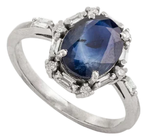Victorian Style 2Ct Oval Blue Sapphire & Diamond Ring Size 6 in 14k Gold