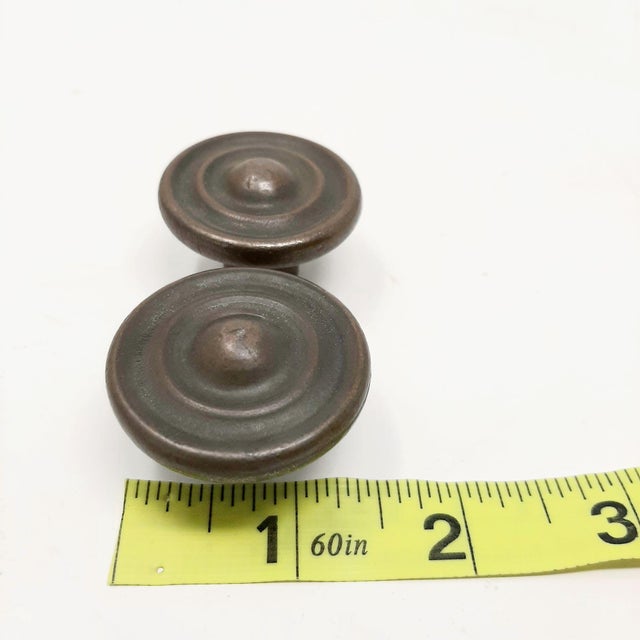 Vintage Mid 20th Century Heavy Brass Circular Knobs Handle Hardware - Set of 2 For Sale - Image 4 of 6