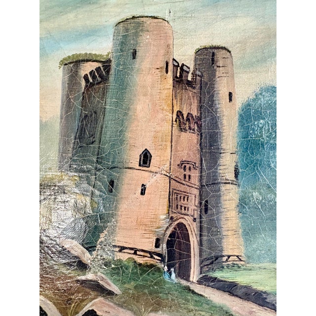 Early 20th Century French Castle Art Oil on Canvas For Sale - Image 10 of 12