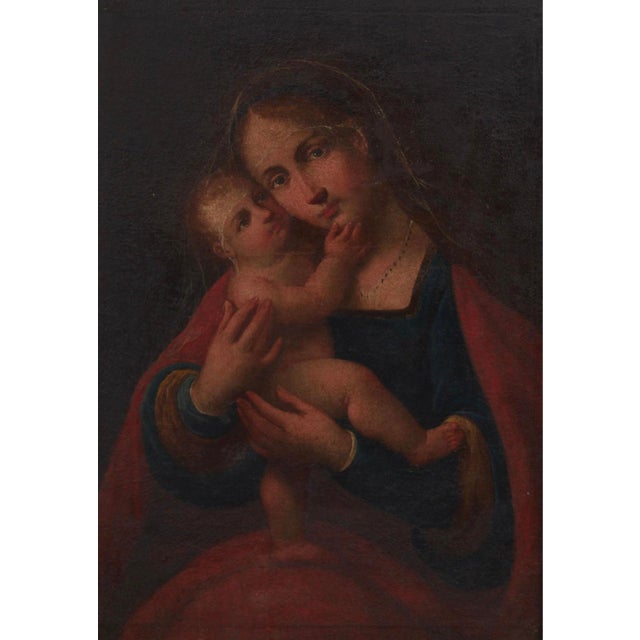 This listing is for a religious painting depicting Madonna and child. This oil on canvas painting dates to the late 17th...