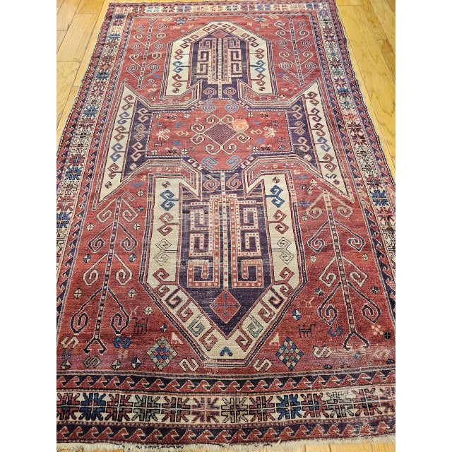 Red Antique Caucasian Kazak Sevan Area Rug, Handwoven Wool, Geometric Design, 1900s, 6' x 9' For Sale - Image 8 of 17