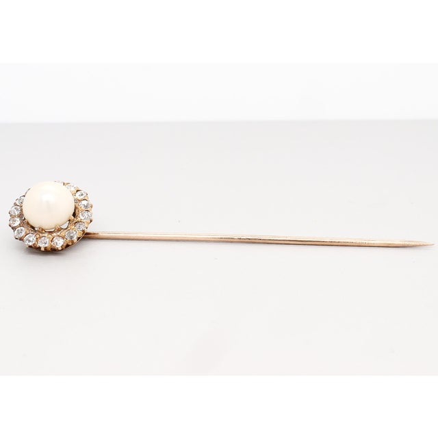 Vintage Mid-Century 14k Gold, Mabe Pearl, and Diamond Stickpin For Sale - Image 10 of 12