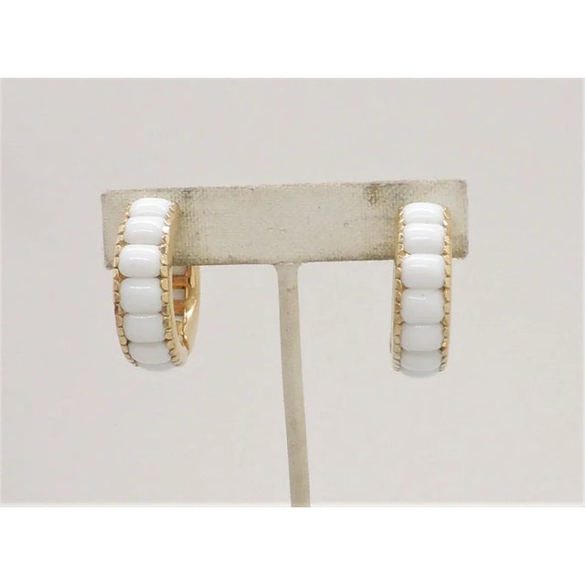 Metal Vintage 1960s Signed Castecliff White Rhinestone Hoop Clip Earrings - 2 Pieces For Sale - Image 7 of 8