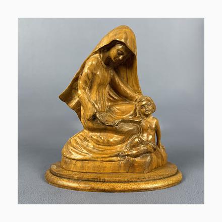 20th Century Sacred Sculpture Madonna with Child in Carved Wood by Bethlehem Amir, 1950s For Sale - Image 14 of 14