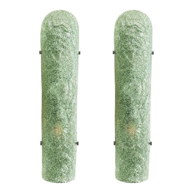 Contemporary Hammered Green "Graniglia" Murano Glass Wall Sconces Set of Two by SimoEng For Sale