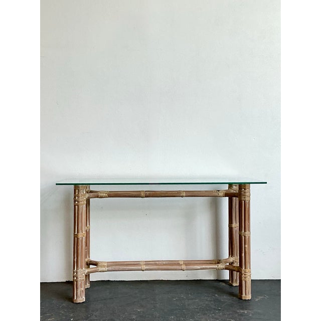 Vintage Bundled Rattan Console Table After McGuire For Sale - Image 11 of 12