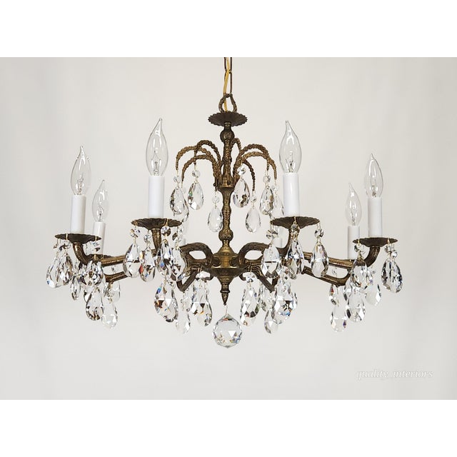 Antique 8 Arm Dark Patina Opulent Brass Cut Lead Glass Crystal Chandelier For Sale - Image 11 of 15