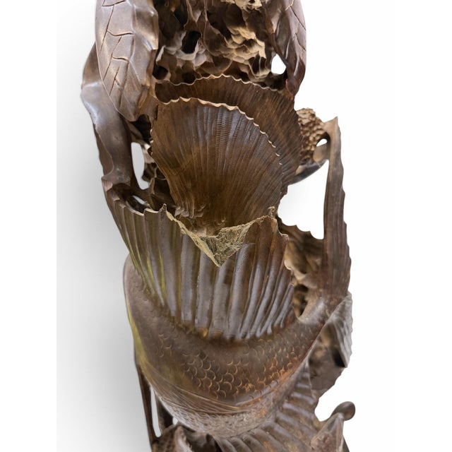 Mid 20th Century Pair of Monumental Mid-Century Guayacan Wood Sea Life Totem Sculptures - 35.5" & 38" For Sale In West Palm - Image 6 of 11