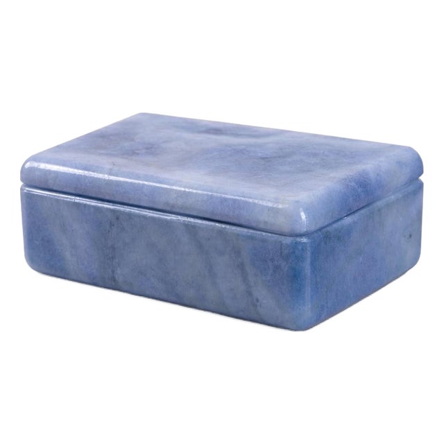 Italian Hand Carved Volterra Blue Alabaster Swivel Top Decorative Box For Sale