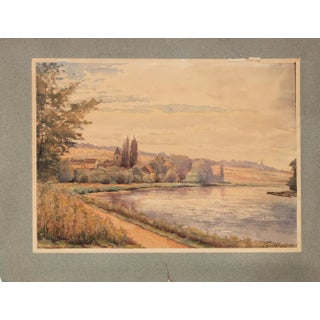 Paul-Auguste Godfroy, Vue de la Seine, Watercolor, Late 19th Century For Sale