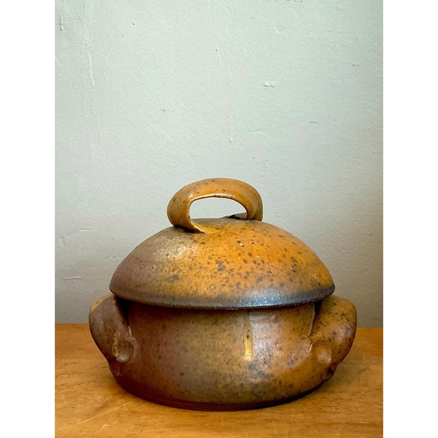 Camel Vintage Studio Pottery Lidded Bowl For Sale - Image 8 of 12