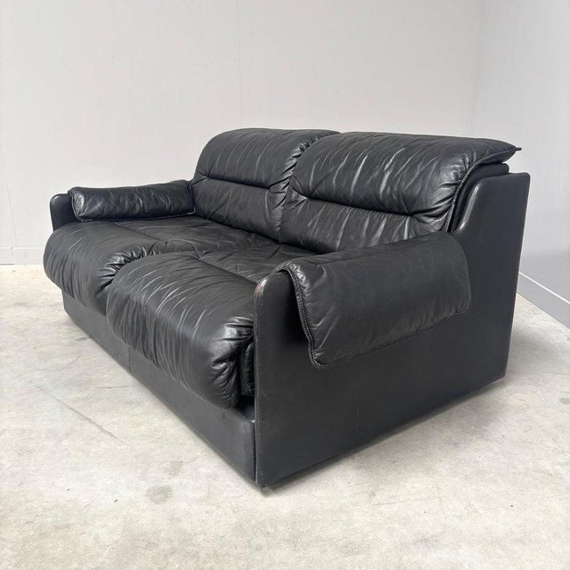 Black Vintage Two-Seater Sofa in Black Leather by Dreipunkt, 1970s For Sale - Image 8 of 17