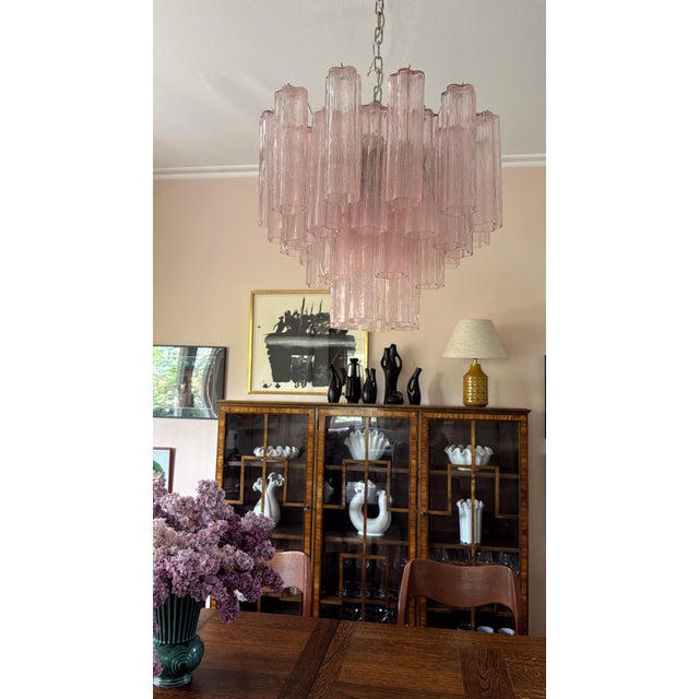 Pink Murano Chandeliers with Tronchi Glass Tubes, Set of 2 For Sale - Image 5 of 14