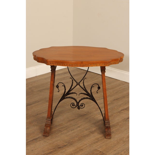 Antique Spanish Revival Carved Oak And Forged Iron Trestle Side Table For Sale In Philadelphia - Image 6 of 14