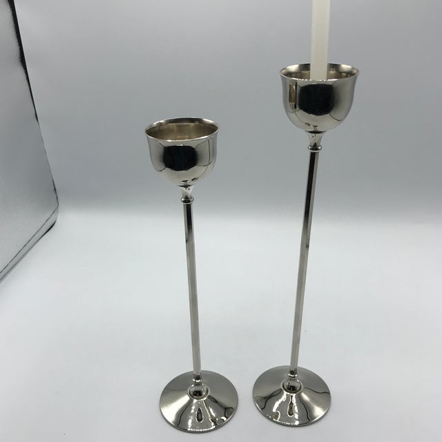 William Adam Mid-Century Modern Italian Silver Plated Candle Holders - a Pair For Sale - Image 12 of 13