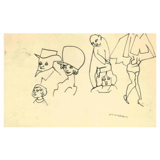 Mino Maccari, Jolly, Ink Drawing, 1930s For Sale