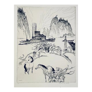1929 Thomas Handforth Island Horses Etching For Sale