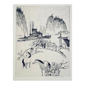1929 Thomas Handforth Island Horses Etching