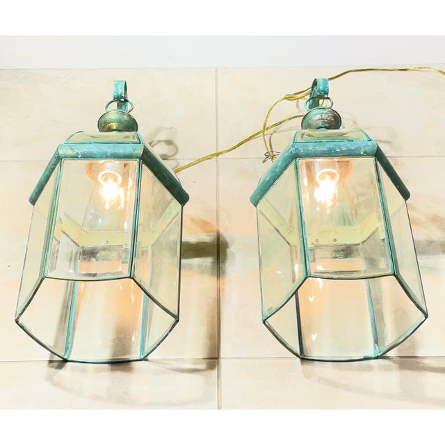 Elegant Pair of Vintage Brass Wall Lanterns - 22”x 9”.5 X 10” For Sale In Miami - Image 6 of 16