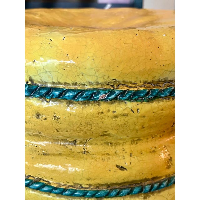 Vintage Italian Majolica Trompe L’Oeil Lemon Yellow Garden Seat Stool For Sale - Image 9 of 17