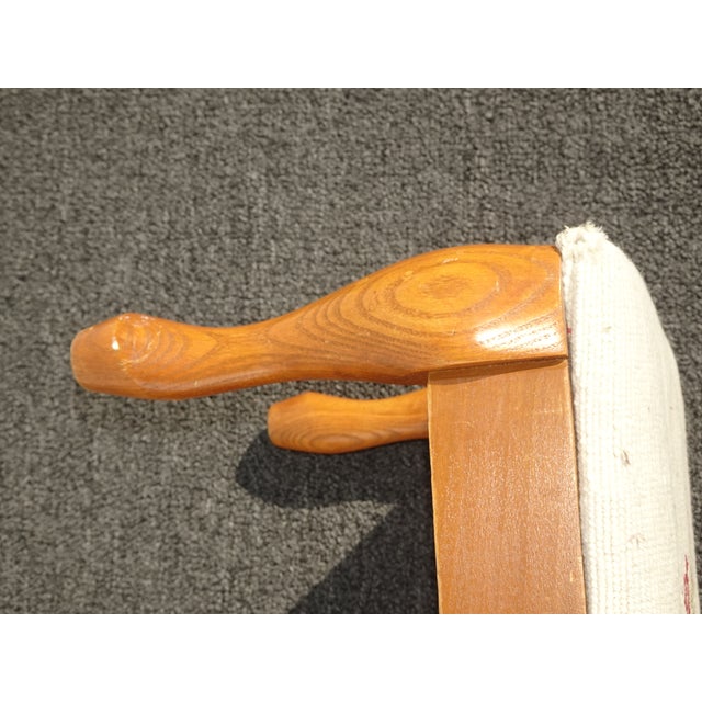 Vintage French Provincial Off White Floral Tapestry Needlepoint Footstool Bench For Sale - Image 9 of 12