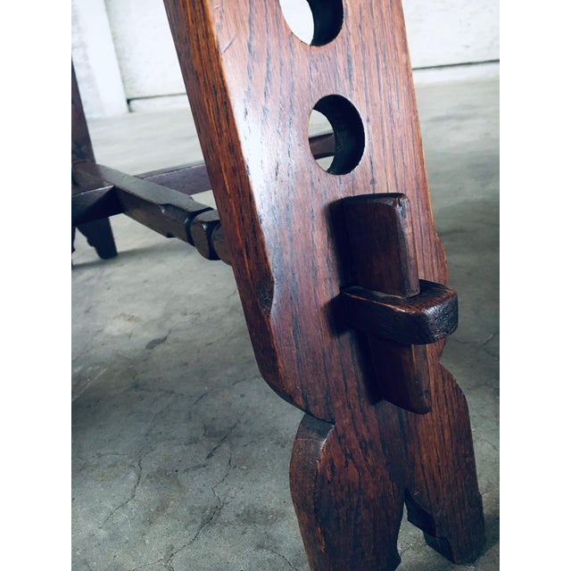 Brutalist Artisan Oak Carved Side Table, 1950s For Sale - Image 13 of 17