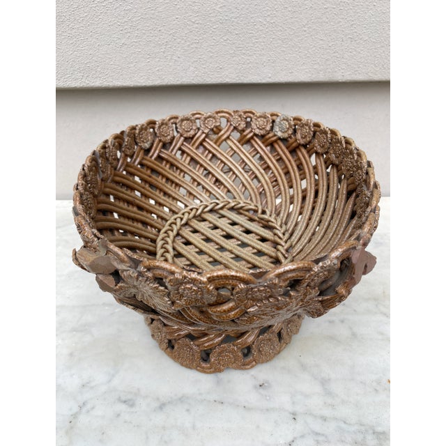 Ceramic Large French Majolica Reticulated Vine Leaves Pottery Jardiniere For Sale - Image 7 of 9