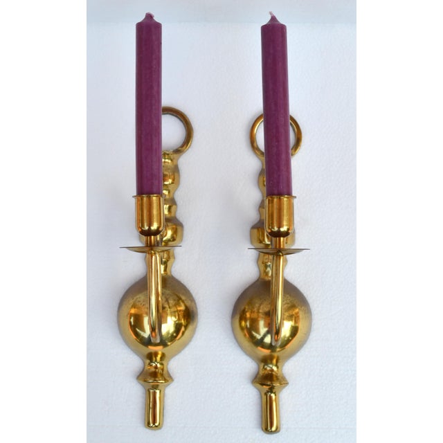 Late 20th Century Mid-Century Modern Cast Brass Candle Holder Wall Sconces - A Pair For Sale In Miami - Image 6 of 17