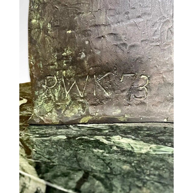 Vintage Marble and Bronze Decorative Sculpture of Boy, Signed Original For Sale - Image 4 of 8