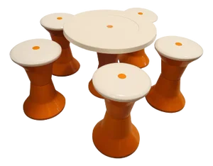 Space Age Tam Tam / Diabolo Game Table and Stools attributed to Henry Massonnet, Italy, 1970s, Set of 6