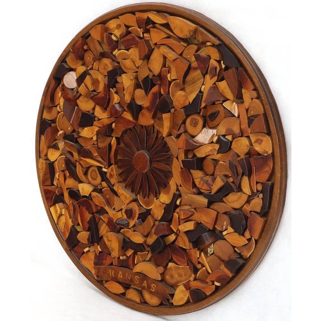 Brown Round Wooden Wall Plaque Sculpture Sunburst For Sale - Image 8 of 8