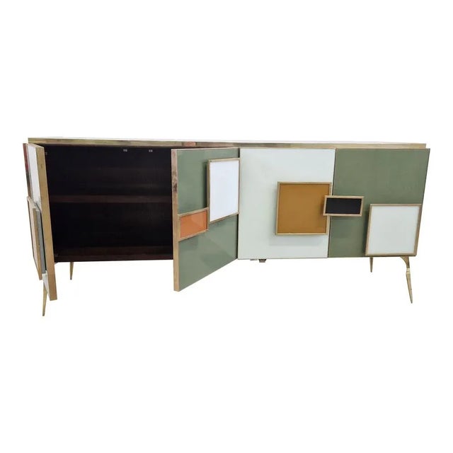 Sideboard with Multicolored Glass Doors, 1980s For Sale - Image 6 of 8