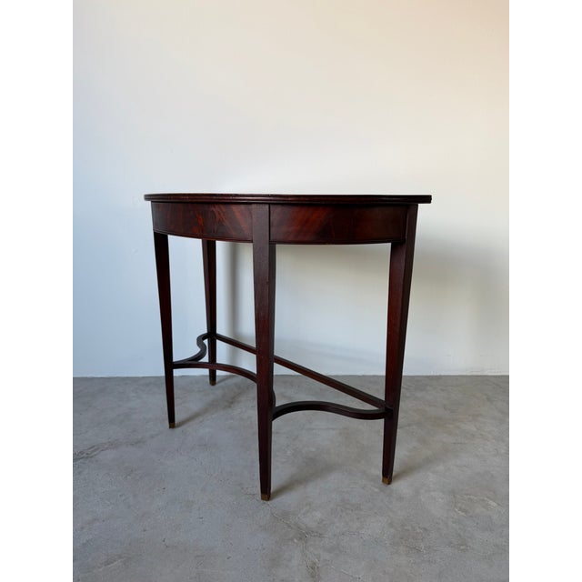Brown Antique George III Mahogany Demi-Lune Console Table With Drawer For Sale - Image 8 of 13