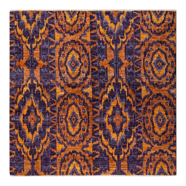Modern Hand Knotted Area Rug, Purple - 6' 1" x 6' 1" For Sale
