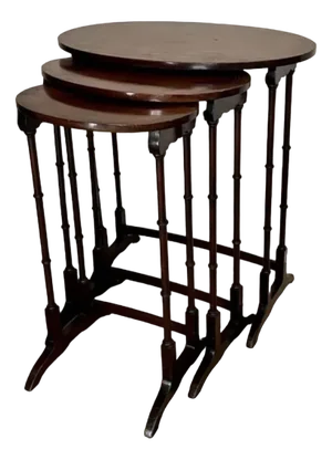 Antique Edwardian Mahogany Inlaid Nesting Tables, 1900, Set of 3