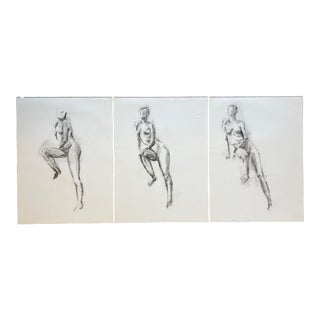 20th Century Charcoal Drawings of Nude Female Figure - Set of 3 For Sale