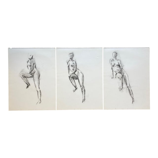 20th Century Charcoal Drawings of Nude Female Figure - Set of 3 For Sale