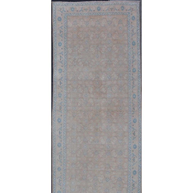 Antique Hand Knotted Persian Mahal Long Runner With Sub Geometric Motifs Geometric hand knotted Persian antique Malayer...