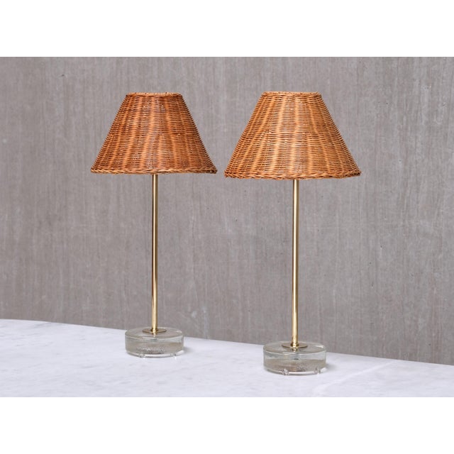 Table Lamps in Brass, Glass and Rattan from Falkenbergs Belysning, 1960s, Set of 2 For Sale - Image 10 of 12