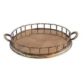 Fire Brass Tray with Bamboo, 1940s For Sale