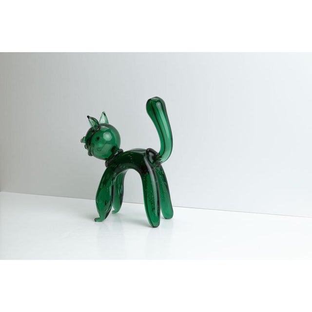 Glass Green Glass Cat Sculpture attributed to Toso et Bagnoli, Empoli, 1950s For Sale - Image 7 of 10