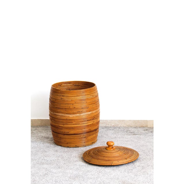 Italian Cylindrical Wicker Basket, 1970s For Sale - Image 10 of 11