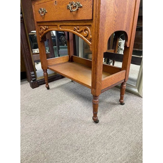 Wood Antique Tiger Oak Flip Down Cabinet For Sale - Image 7 of 11