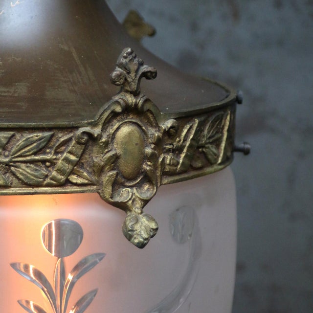 Early 20th Century Antique French Copper, Brass and Cut Glass Lantern Pendant Light, 1910s For Sale - Image 5 of 10