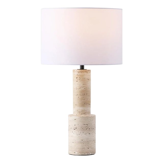 Tywin Travertine Table Lamp in Travertine/White For Sale