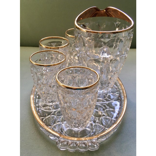 Vintage Jeanette Thumbprint Gold Trimmed Glass Iced Tea Set- 6 Pieces For Sale - Image 12 of 13