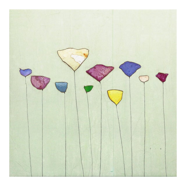 Pale Green Dream I - Minimalist Colorful Floral Still Life Original Artwork by Peter Kuttner For Sale
