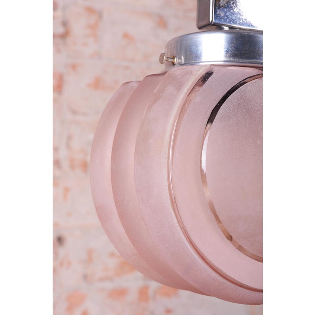 Art Deco Chandelier in Chrome-Plated Steel and Opaline Glass, Czech, 1930s For Sale - Image 4 of 10